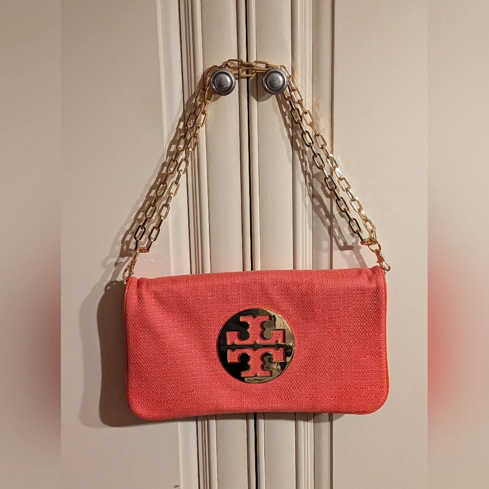 Tory Burch Pink Coral Purse Clutch with Gold Accents - Picture 10 of 16